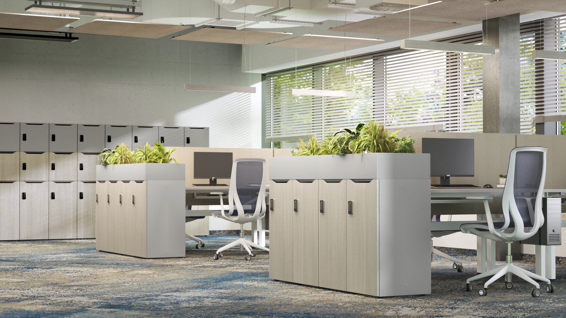 lockers-CHOICE-task-chair-D-CHAIR-sit-stand-tables-MOTION-interiors